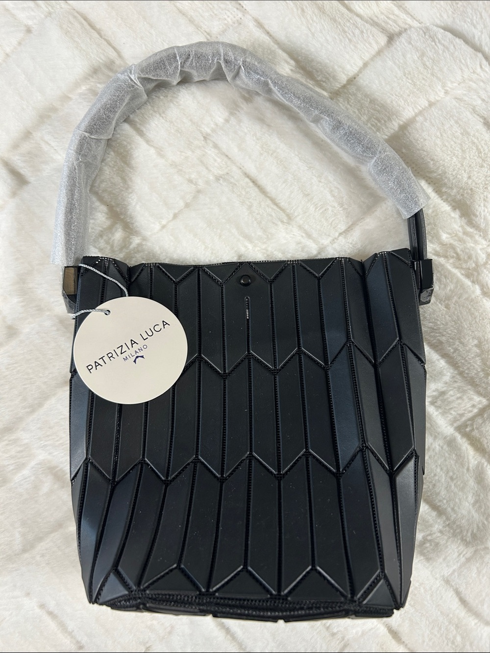 Patrizia Luca Black Chevron Panel Small Tote Bag  7” X 7”